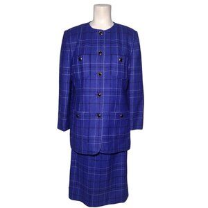 Vintage Liz Claiborne 100% Wool Windowpane Plaid Skirt Suit 10 Office Classy
